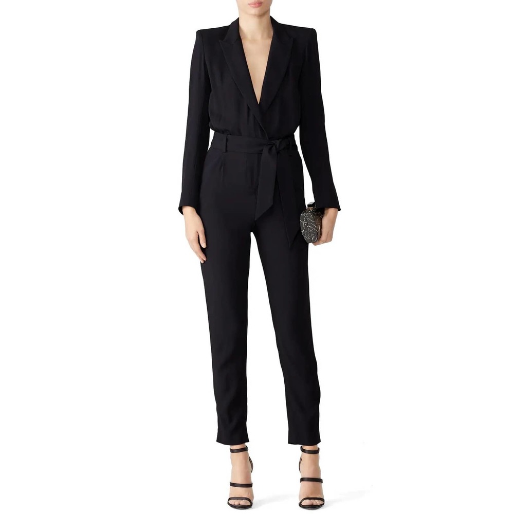 IRO Women's Black Delicate Jumpsuit Tuxedo Style Crepe 38 Small Medium
